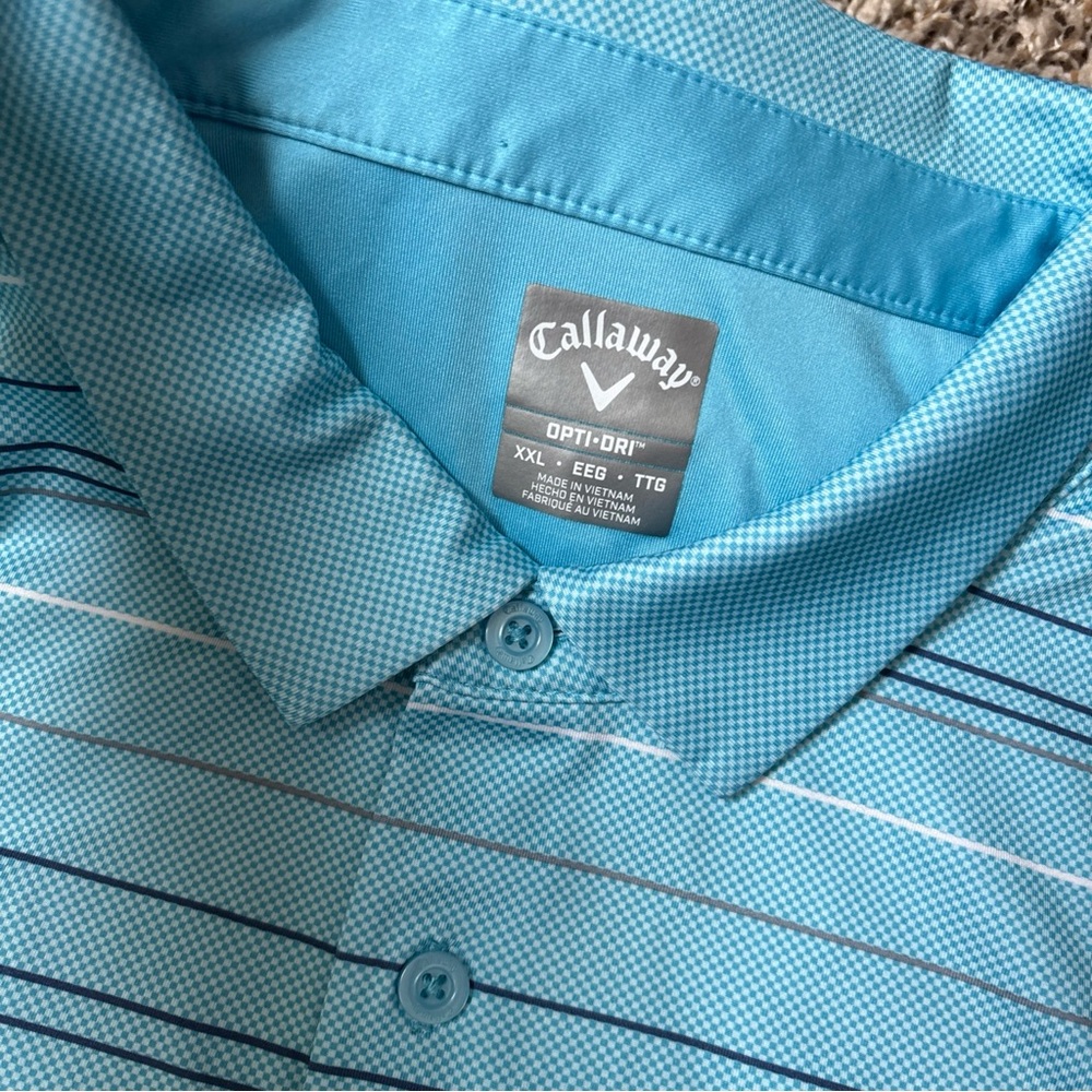 Callaway Men's Light Aqua Striped Performance Golf Polo
